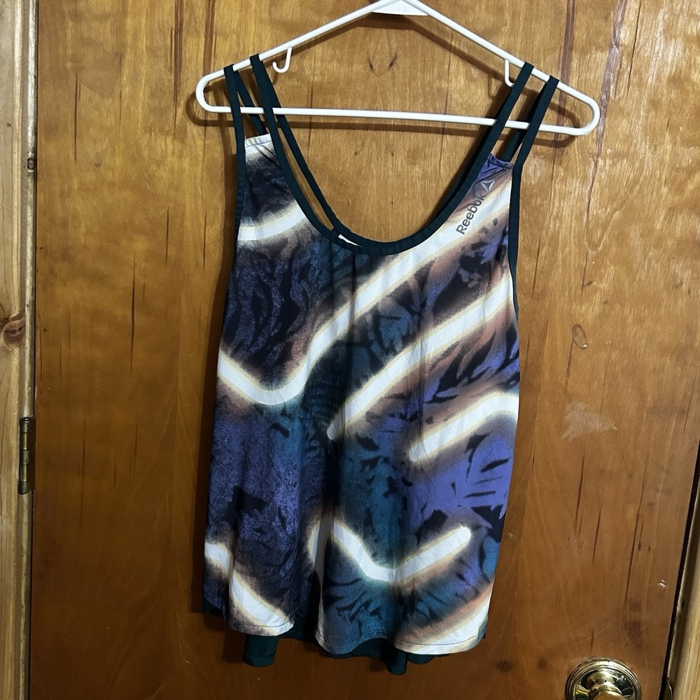rebook Women's Workout Ready Green Double Strap Tank Top Graphic Print Size Sm‎